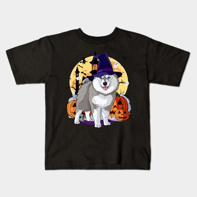 Pomsky Happy Halloween Witch Pumpkin Kids T-Shirt by Noseking